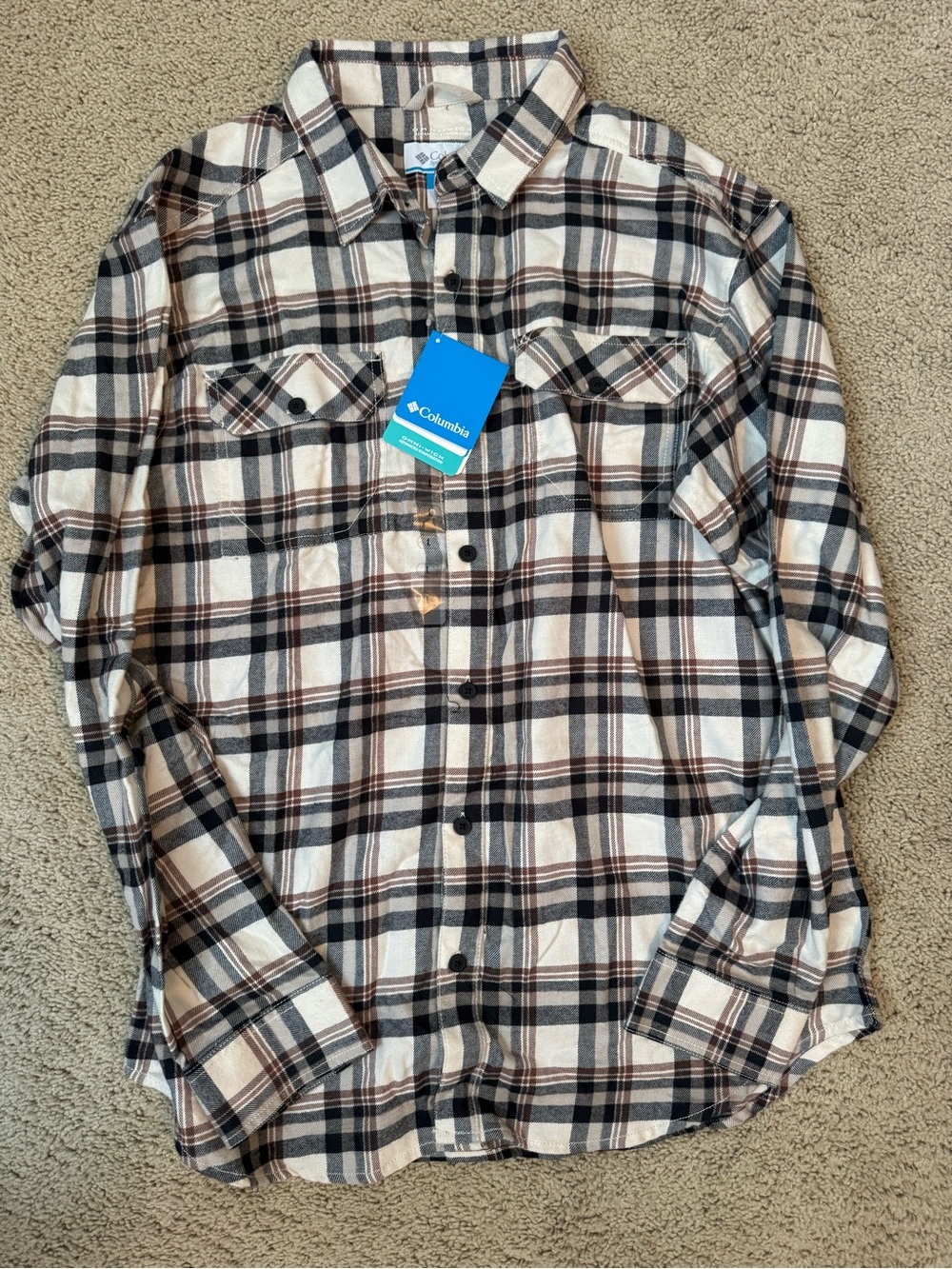 Columbia Men's Plaid Button-Down Shirt in Cream, Black & Brown